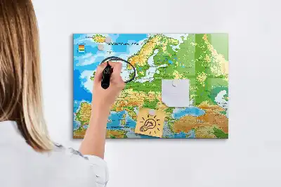 Magnetna tabla za risanje z motivom geografskega zemljevida sveta