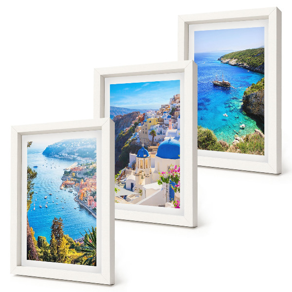 Set 3 slik v okvirju Razgledi na grško obmorje in mesto Santorini v Oii