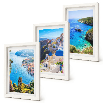 Set 3 slik v okvirju Razgledi na grško obmorje in mesto Santorini v Oii