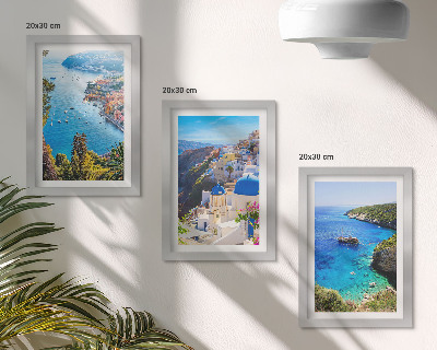 Set 3 slik v okvirju Razgledi na grško obmorje in mesto Santorini v Oii