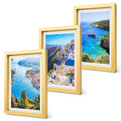 Set 3 slik v okvirju Razgledi na grško obmorje in mesto Santorini v Oii