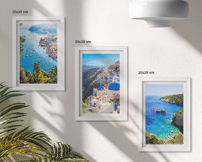 Set 3 slik v okvirju Razgledi na grško obmorje in mesto Santorini v Oii