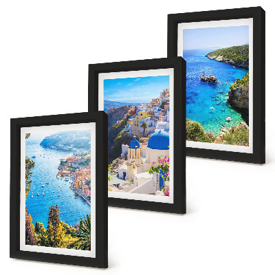 Set 3 slik v okvirju Razgledi na grško obmorje in mesto Santorini v Oii