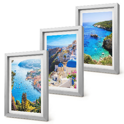 Set 3 slik v okvirju Razgledi na grško obmorje in mesto Santorini v Oii