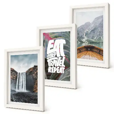 Stenska galerija slik s motivom slapov, gora, narave, čolna in vegetacije