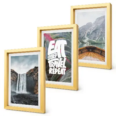 Stenska galerija slik s motivom slapov, gora, narave, čolna in vegetacije