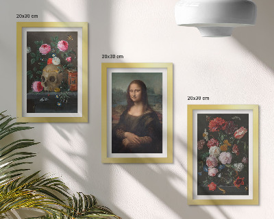 Komplet slik v okvirju Starinske rože, lobanja in portret Mone Lize, Leonardo da Vinci