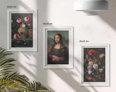 Komplet slik v okvirju Starinske rože, lobanja in portret Mone Lize, Leonardo da Vinci
