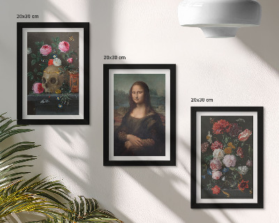 Komplet slik v okvirju Starinske rože, lobanja in portret Mone Lize, Leonardo da Vinci