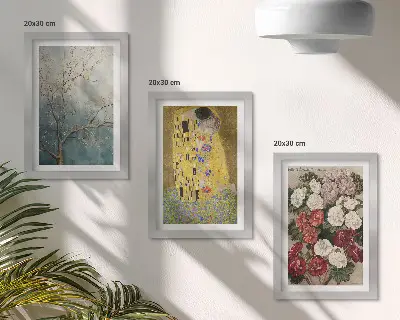 Komplet slik v okvirju z motivom rož in dreves v slogu Gustava Klimta Poljub