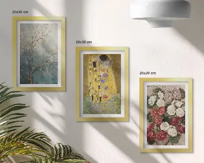 Komplet slik v okvirju z motivom rož in dreves v slogu Gustava Klimta Poljub