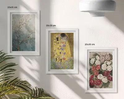 Komplet slik v okvirju z motivom rož in dreves v slogu Gustava Klimta Poljub