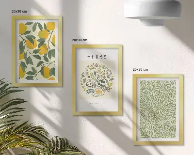 Stenska galerija slik z motivi limon, zelišč in listov rastlin