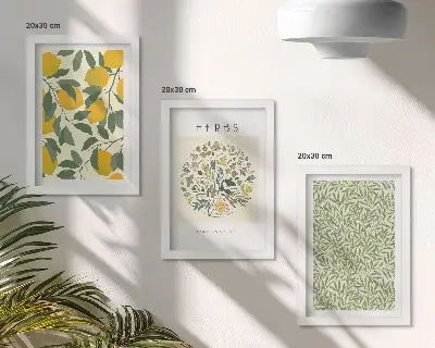 Stenska galerija slik z motivi limon, zelišč in listov rastlin