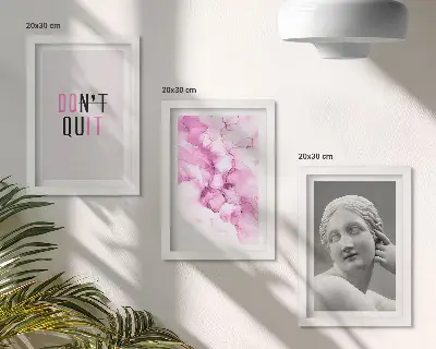 Komplet 3 slik v okvirju akvarelna abstrakcija z navdihujočim sloganom in starodavno skulpturo