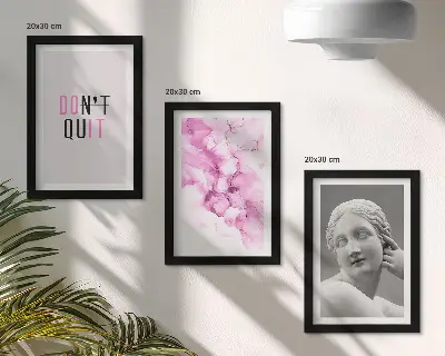 Komplet 3 slik v okvirju akvarelna abstrakcija z navdihujočim sloganom in starodavno skulpturo