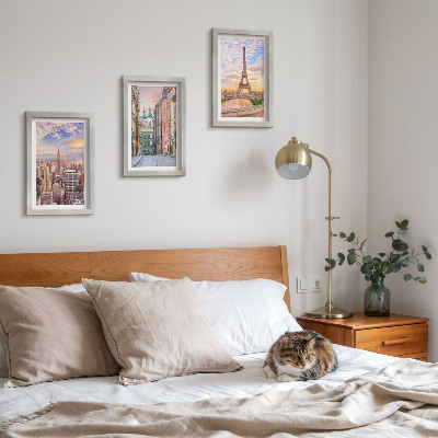 Stenska galerija slik Pogled na mesta New York, Pariz in Varšavo v mraku