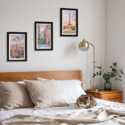 Stenska galerija slik Pogled na mesta New York, Pariz in Varšavo v mraku