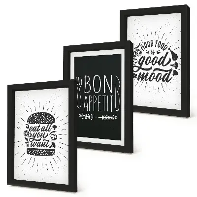 Stenska galerija slik z grafičnimi motivi s slogani o hrani in kulinariki