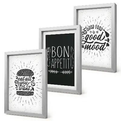Stenska galerija slik z grafičnimi motivi s slogani o hrani in kulinariki