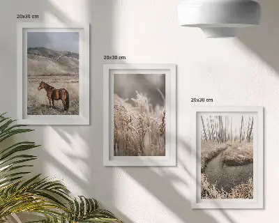 Stenska galerija slik konji v pokrajini s travo in zimskim potokom