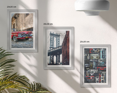Komplet slik v okvirju Star avto na ulici blizu Brooklynskega mostu in retro avdio oprema
