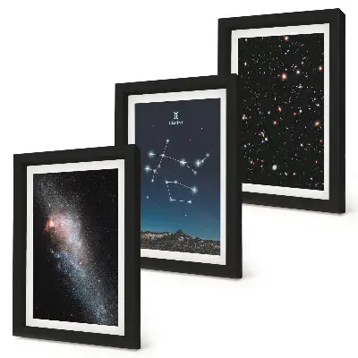 Set 3 slik v okvirju zodiakalno znamenje dvojčkov z motivom vesolja in zvezd