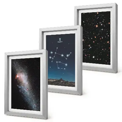 Set 3 slik v okvirju zodiakalno znamenje dvojčkov z motivom vesolja in zvezd