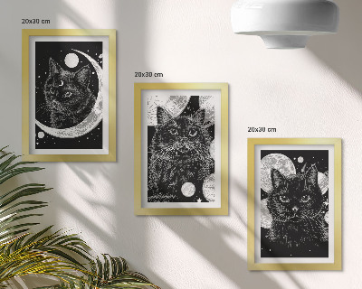 Set 3 slik v okvirju Črne mačke na ozadju lune in planetov v vesolju