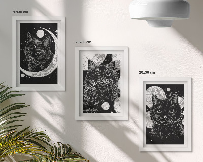 Set 3 slik v okvirju Črne mačke na ozadju lune in planetov v vesolju