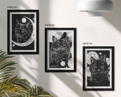 Set 3 slik v okvirju Črne mačke na ozadju lune in planetov v vesolju