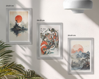 Set 3 slik v okvirju Azijske krajinske slike in portreti v japonskem slogu