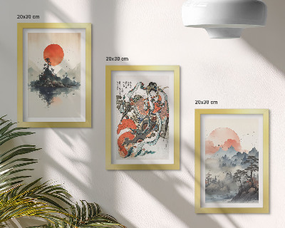 Set 3 slik v okvirju Azijske krajinske slike in portreti v japonskem slogu