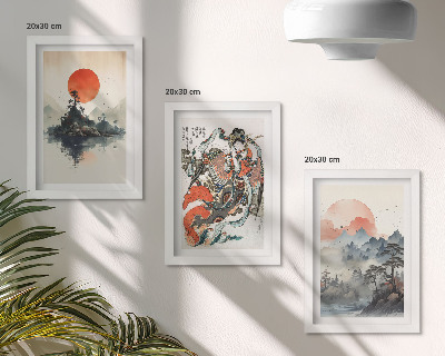 Set 3 slik v okvirju Azijske krajinske slike in portreti v japonskem slogu