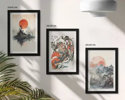 Komplet 3 slik v okvirju azijske krajine in portreti v japonskem slogu