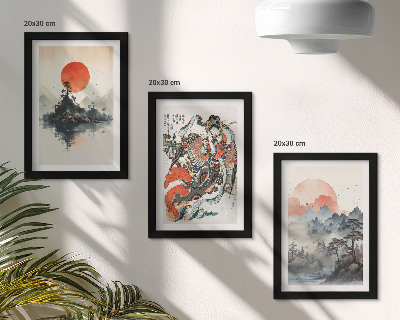 Set 3 slik v okvirju Azijske krajinske slike in portreti v japonskem slogu