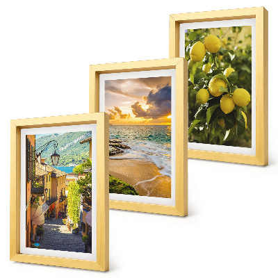 Set 3 slik v okvirju Slikovite ulice, morje, plaža in citrusna drevesa