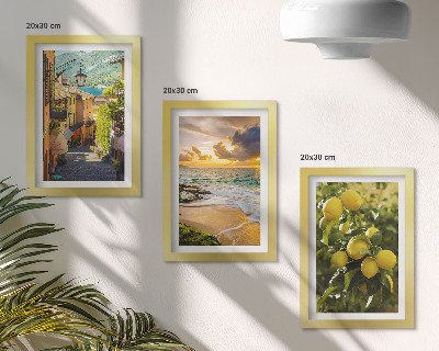 Set 3 slik v okvirju Slikovite ulice, morje, plaža in citrusna drevesa