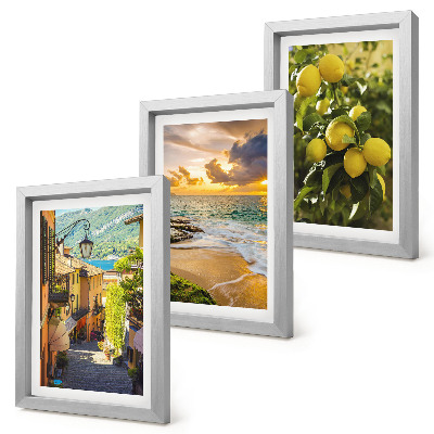 Set 3 slik v okvirju Slikovite ulice, morje, plaža in citrusna drevesa