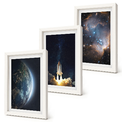 Set 3 slik v okvirju vesolje Zemlja raketa galaksija nebo zvezde