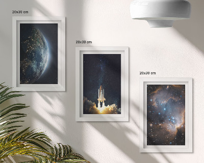 Set 3 slik v okvirju vesolje Zemlja raketa galaksija nebo zvezde
