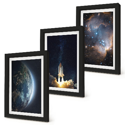 Set 3 slik v okvirju vesolje Zemlja raketa galaksija nebo zvezde