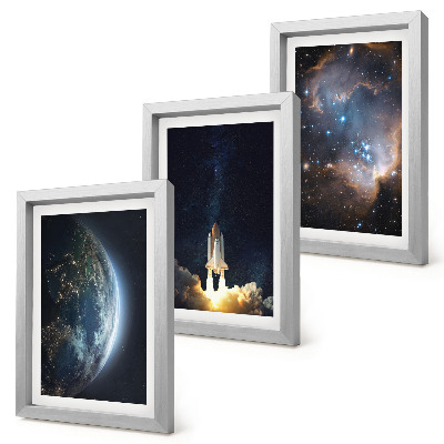 Set 3 slik v okvirju vesolje Zemlja raketa galaksija nebo zvezde