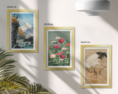 Komplet slik v okvirju Gore v pokrajini, reka, rože in žerjavi v travi