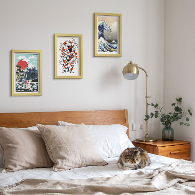 Set 3 slik v okvirju Ilustracije gora rib in Velikega vala pri Kanagawi, japonski slog