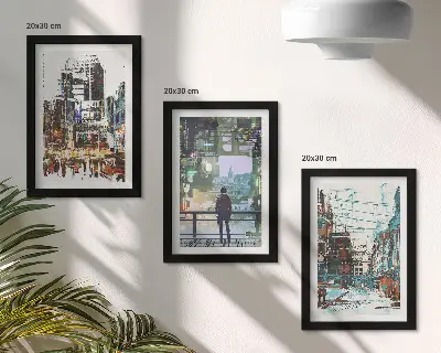Komplet slik v okvirju Sodobna mesta v barvah s figuro v ozadju