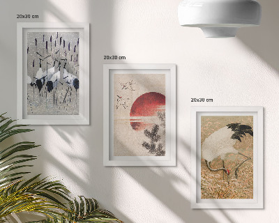 Komplet slik v okvirju Japonske ilustracije žerjavov, pokrajina japandi