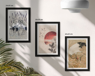 Komplet slik v okvirju Japonske ilustracije žerjavov, pokrajina japandi