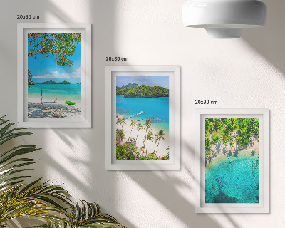 Komplet slik v okvirju Tropske plaže s palmami in kristalno čisto vodo