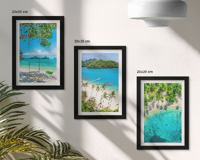 Komplet slik v okvirju Tropske plaže s palmami in kristalno čisto vodo